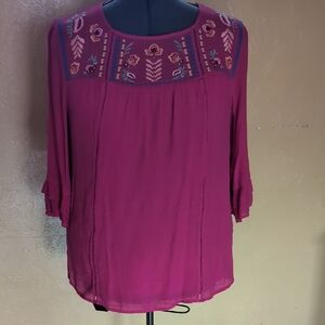 Fig and Flower Magenta Embroidered Blouse